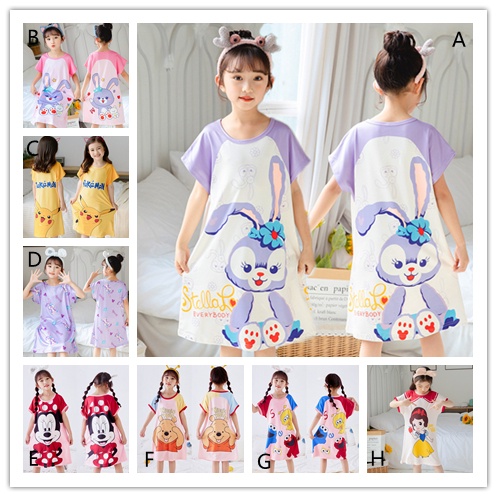 【 Dl 】Hàng Có Sẵn Đầm Ngủ Ngắn Tay Cho Bé Gái Mặc Ngủ