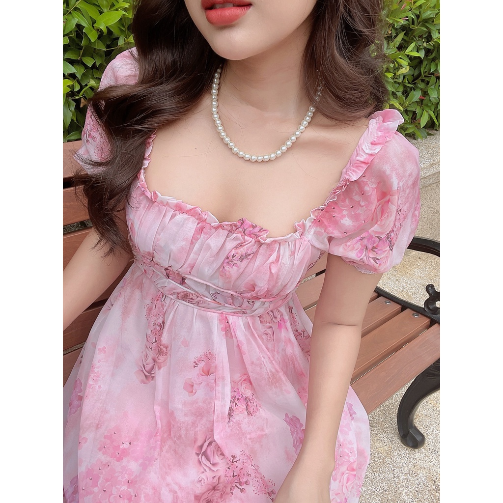 Đầm xòe hoa cổ vuông tạo kiểu bồng xếp ngực Ellis dress DD06
