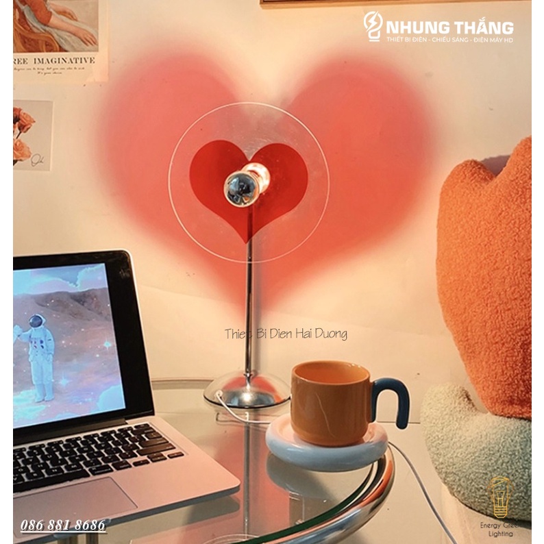Đèn Bàn Hình Trái Tim Ánh Sáng Siêu Đẹp DB-920 - Decor Trang Trí Phòng Ngủ Lãng Mạn - Bảo Hành 12 Tháng
