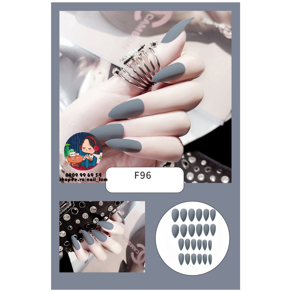 Móng Giả - Nail Dài Nhọn - Sơn Mịn [Sẵn Keo - Đóng Hộp 24 Mẫu Đủ Size]