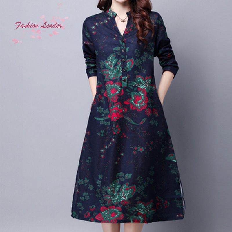 Fl vintage womenflower in đầm váy cotton mùa xuân dân tộc | BigBuy360 - bigbuy360.vn