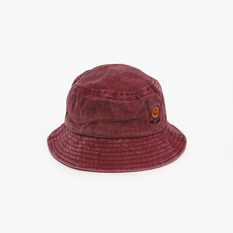 Mũ Tai Bèo Denim Chống Nắng Thêu Hình Mặt Cười Kiểu Retro Dễ Phối Đồ Cho Bé