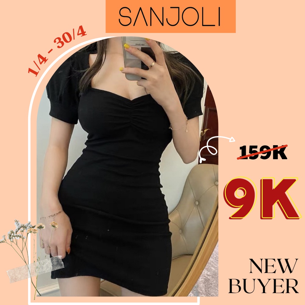 Đầm Body Sexy Tay Ngắn SANJOLI Váy Ôm Body Nữ Chất Thun Nhún Eo Thiết Kế Cúp Ngực Màu Trơn Thời Trang Đi Dự Tiệc VD063