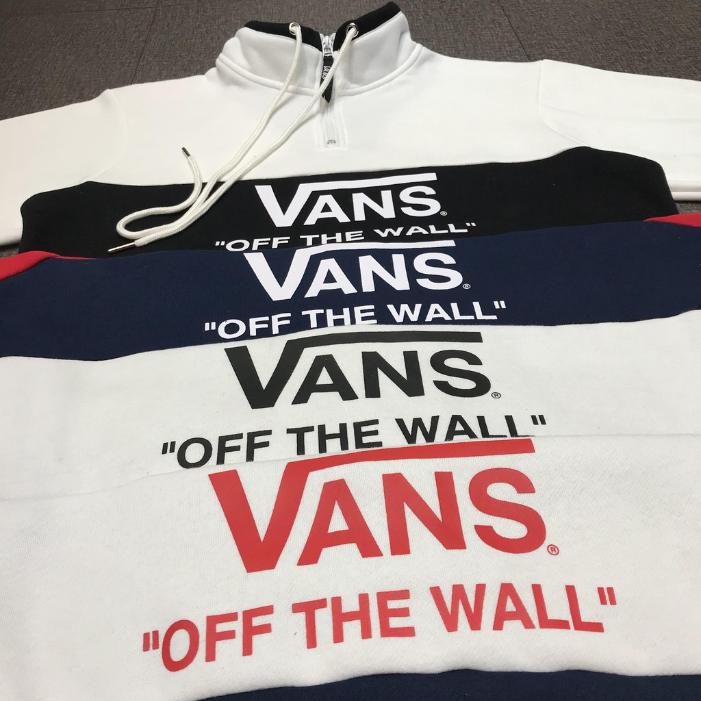 VANS 2020 half high collar zipper chest print plus velvet pullover sweater