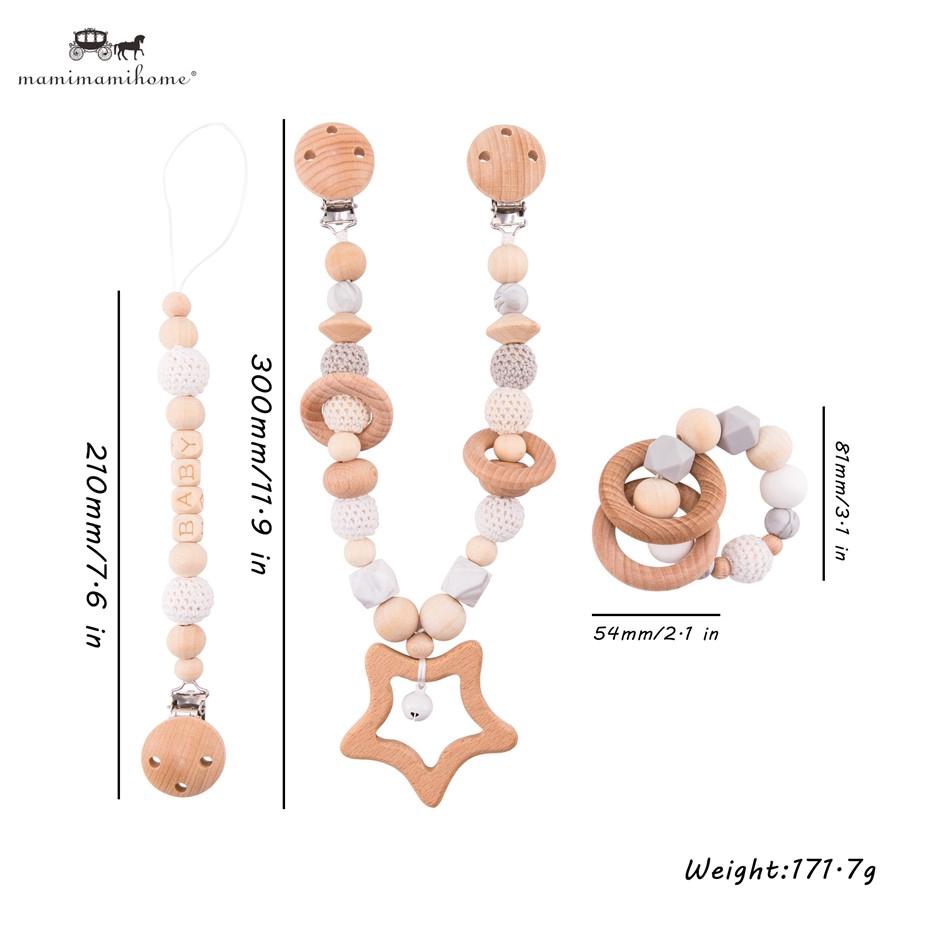 Set 3 vòng dây MAMIMAMIHOME đính hạt gỗ xinh xắn treo xe đẩy/ giường cũi em bé