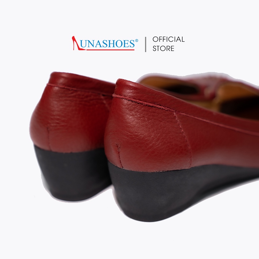 Giày đế xuồng nữ 3p da bò LUNASHOES 24804 moca mũi tròn đế tpr chống trơn lót êm không đau phối đồ trung niên cho mẹ
