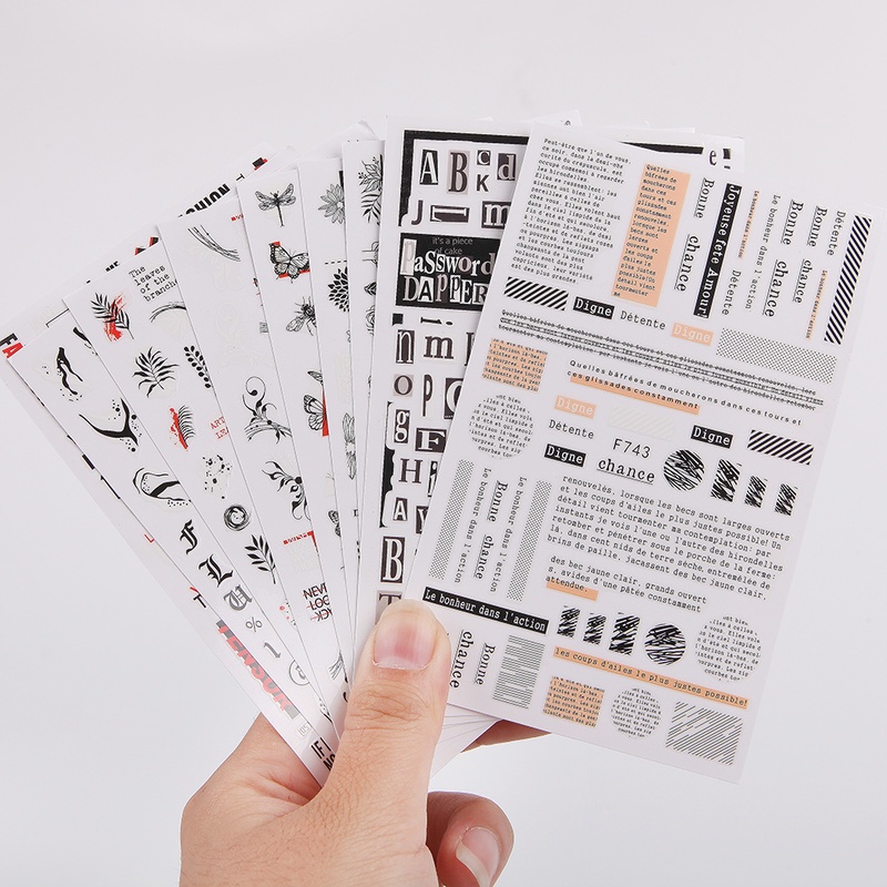 [Hàng mới về] Miếng Nhãn Dán Họa Tiết Bướm / Hình Học / Chữ Cái Màu Trắng / Đen Trang Trí Móng Tay 3D DIY