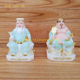 Cặp thần tài ông địa đá màu xanh da trời 8in cao 20 cm