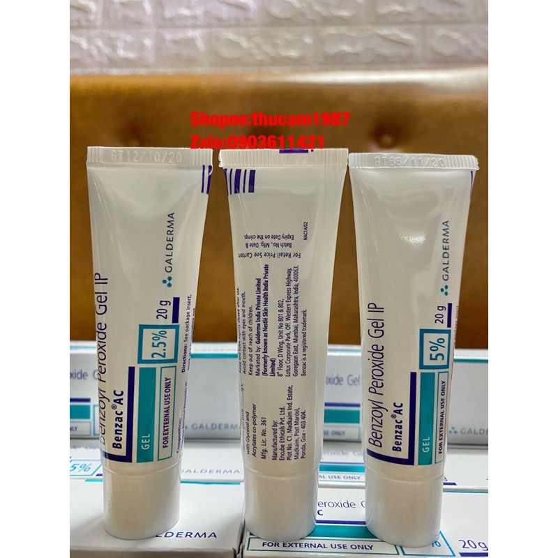 Gel Benzoyl Peroxide 2.5% &amp; 5% loại bỏ mụn,mụn viên,mụn bọc,sưng mụn,mụn đầu đen 20ml.