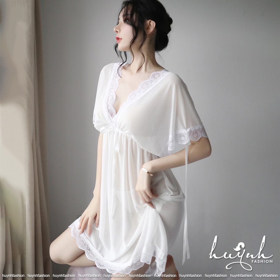 Váy ngủ xuyên thấu bẹt vai sexy vải voan mặc được hai kiểu - N04A