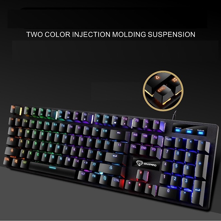 Bàn Phím Cơ Gaming, Bàn Pím Cơ Blue Switch Divipard AK911 - Full Led 7 Màu Đèn Đa Màu Cực Đẹp (Đen) HÀNG NHẬP KHẨU