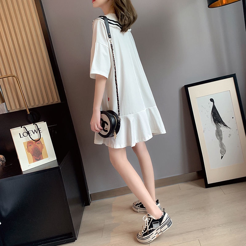 Đầm Thun Tay Ngắn Cổ Búp Bê Dáng Rộng Phong Cách Hàn Quốc Thời Trang Mùa Hè Mới Cho Nữ