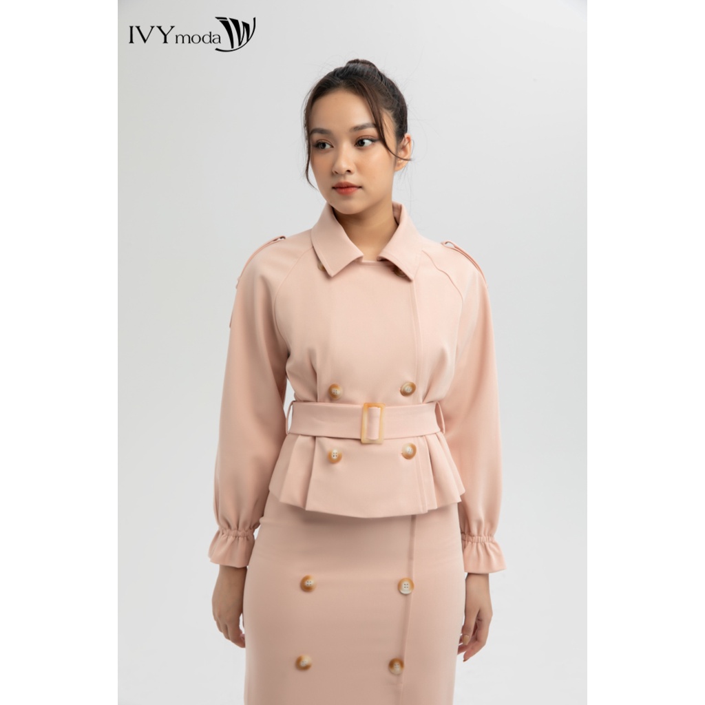 [NHẬP WABRTL5 GIẢM 10% TỐI ĐA 50K ĐH 250K ]Áo crop trench coat 4 khuy nữ IVY moda MS 67M6109