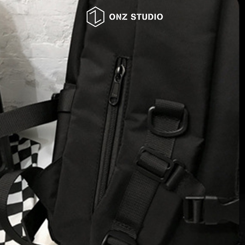 Balo - Cặp sách học sinh đi học đi chơi unisex trơn cài quai basic full đen cool ngầu OnZ Studio BL02