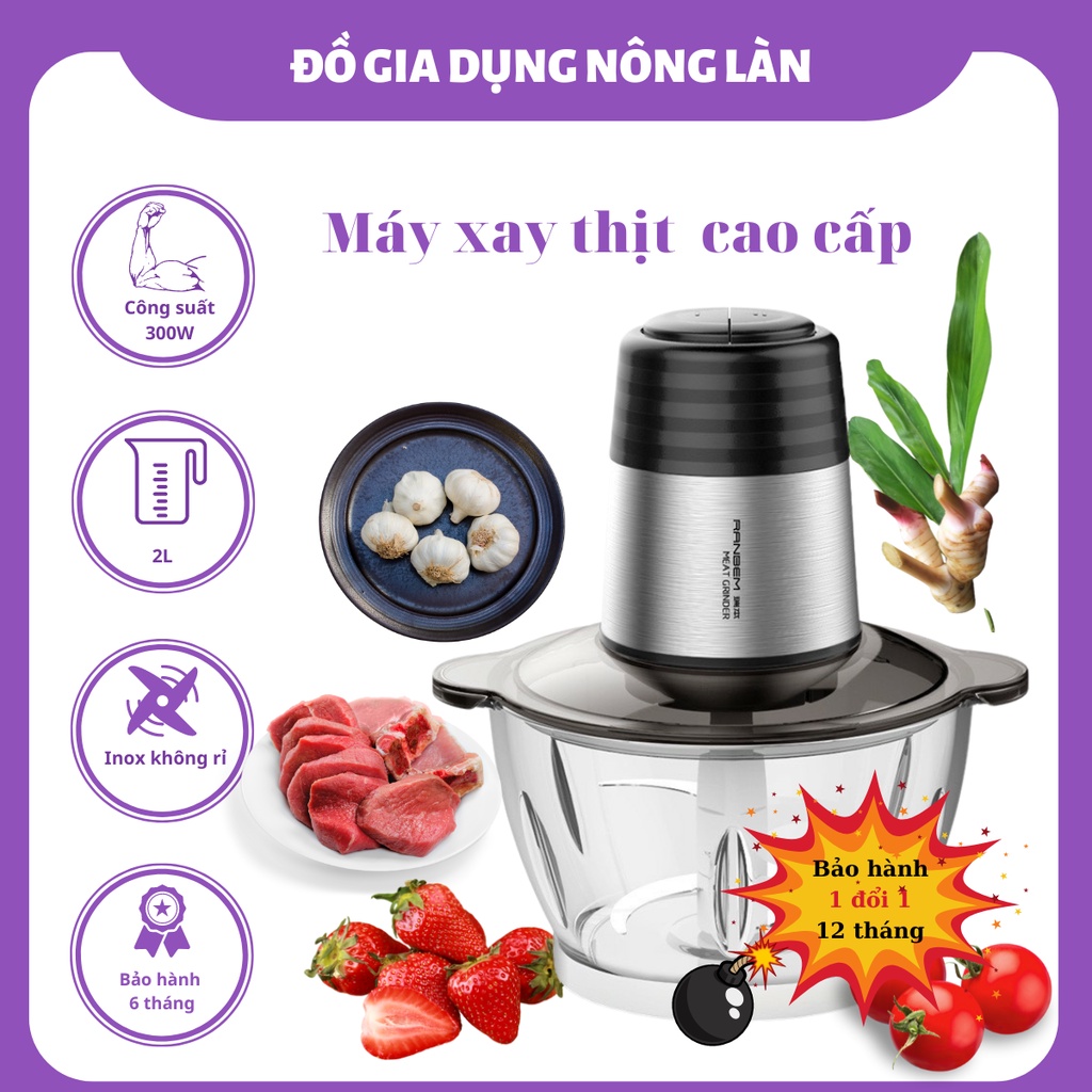 Máy xay thịt ranbem NONGLAN mini đa năng xay tỏi ớt cua đồng rau má thực phẩm, máy xay dành cho bé ăn dặm