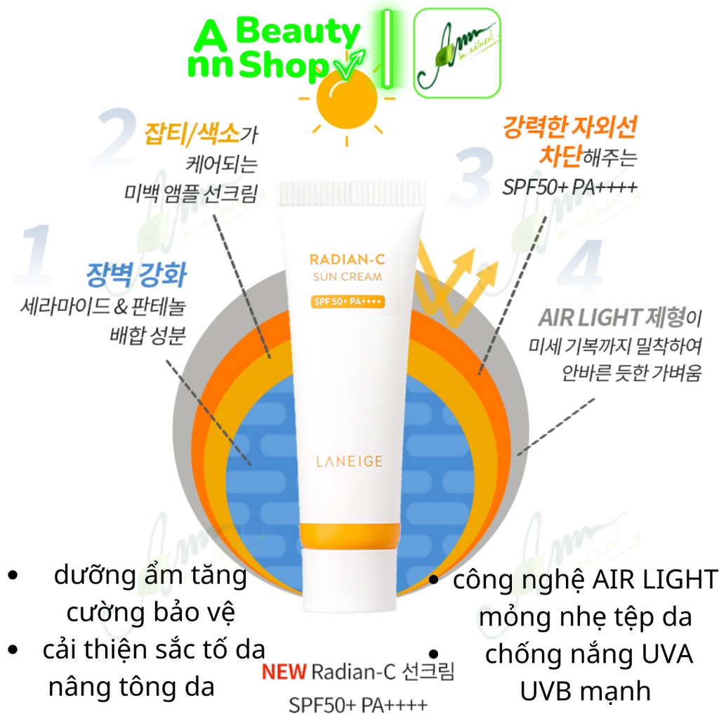 Kem chống nắng LANEIGE Radian-C SPF50+ PA++++ FULLSIZE 50ML
