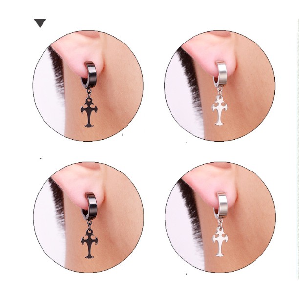 Bông kẹp tai titan thánh giá lớn kiểu hoa không cần xỏ lỗ KF12