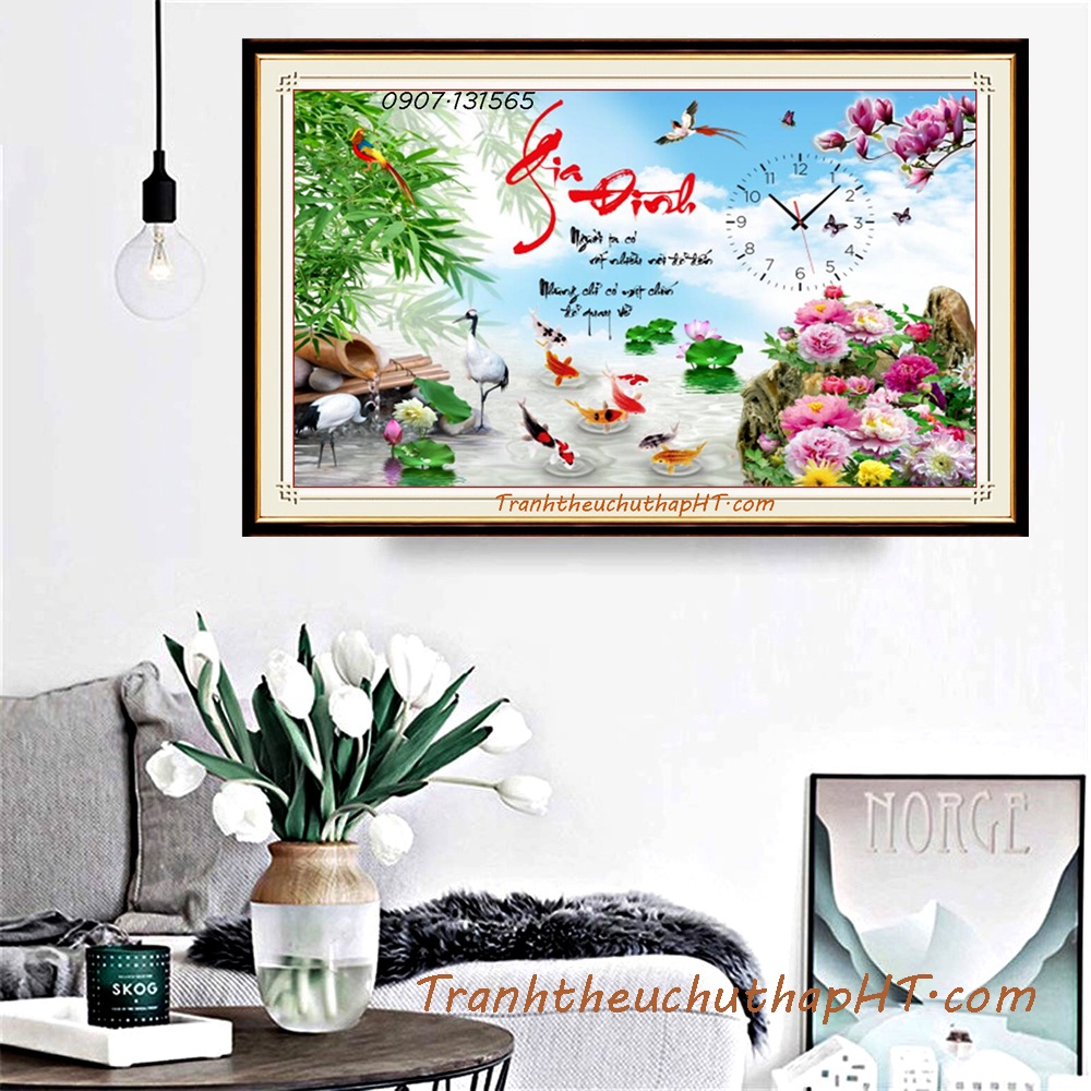 Tranh thêu chữ thập - Tranh đính đá gia đình LV3512: 90*50cm - tự đính
