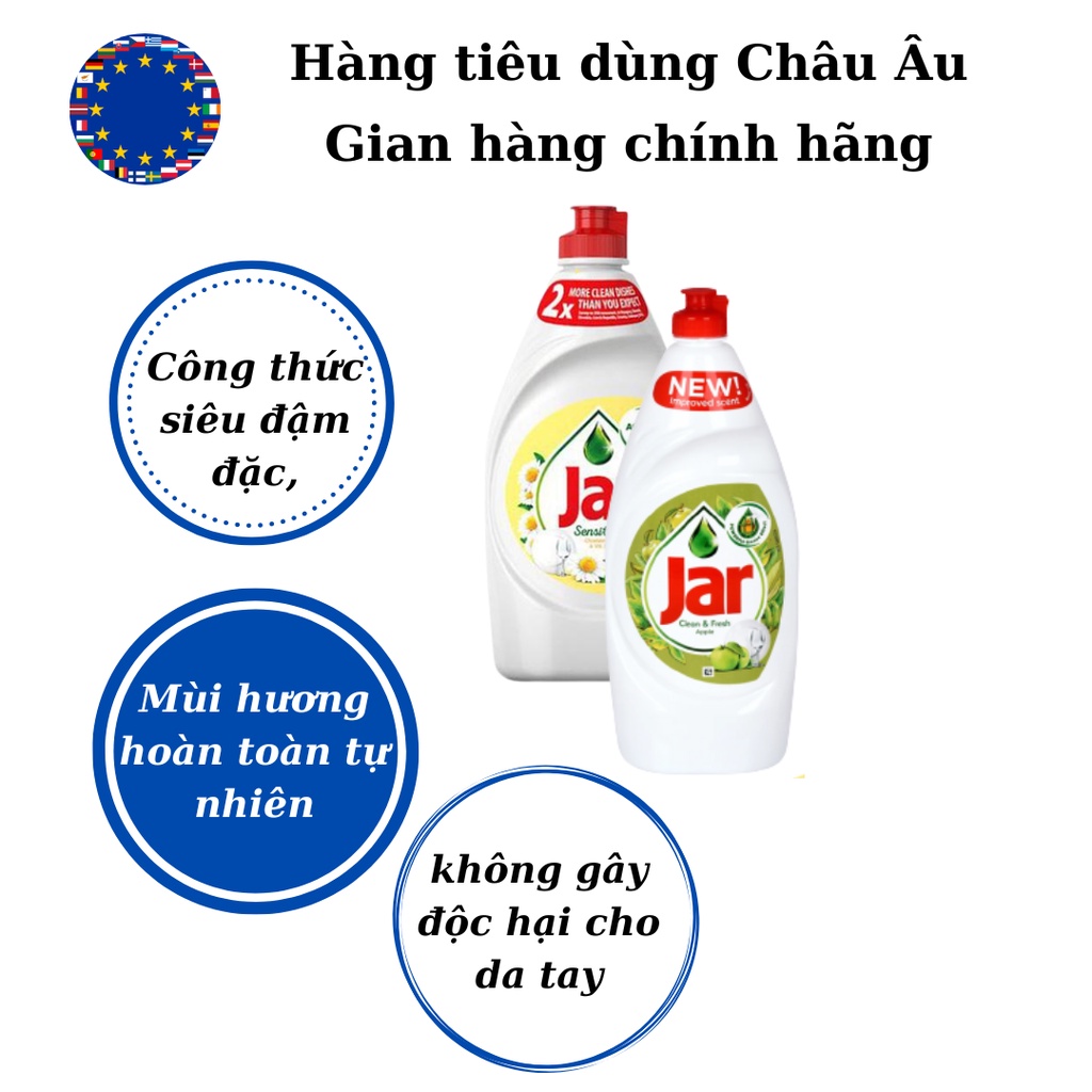 Nước rửa chén JAR làm sạch dầu mỡ, chiết xuất thiên nhiên, an toàn cho da tay, nội địa Đức