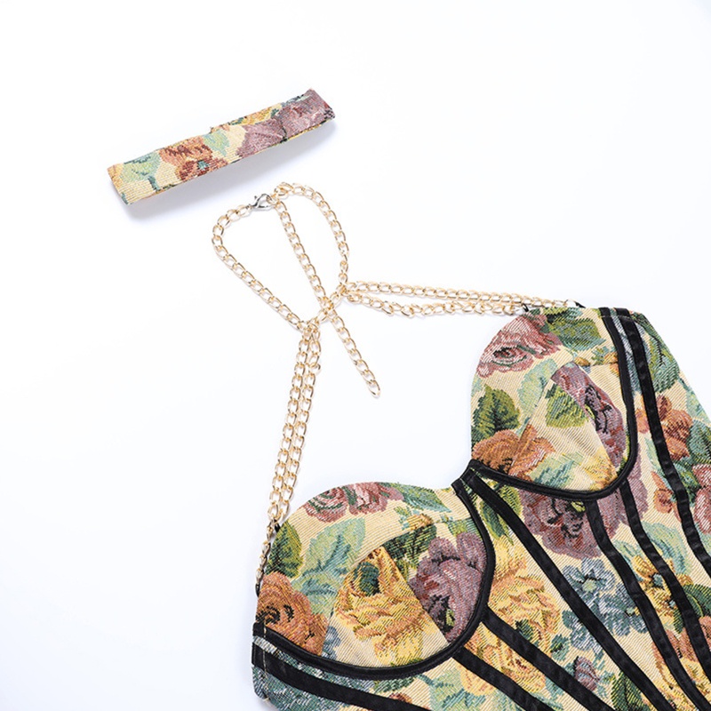 Brroa Đầm Mini Ôm Dáng Phối Dây Xích Xẻ Tà Họa Tiết Hoa Gợi Cảm Cho Nữ