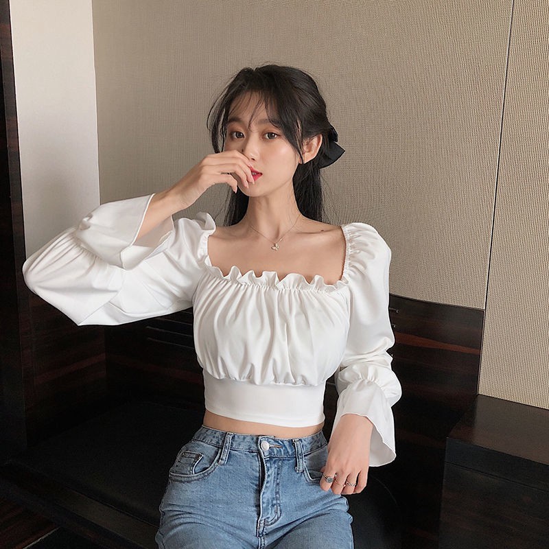 Kho sẵn sàng🎁angryball áo croptop tay dài  Áo sơ mi nữ tay dài thời trang hàn quốc