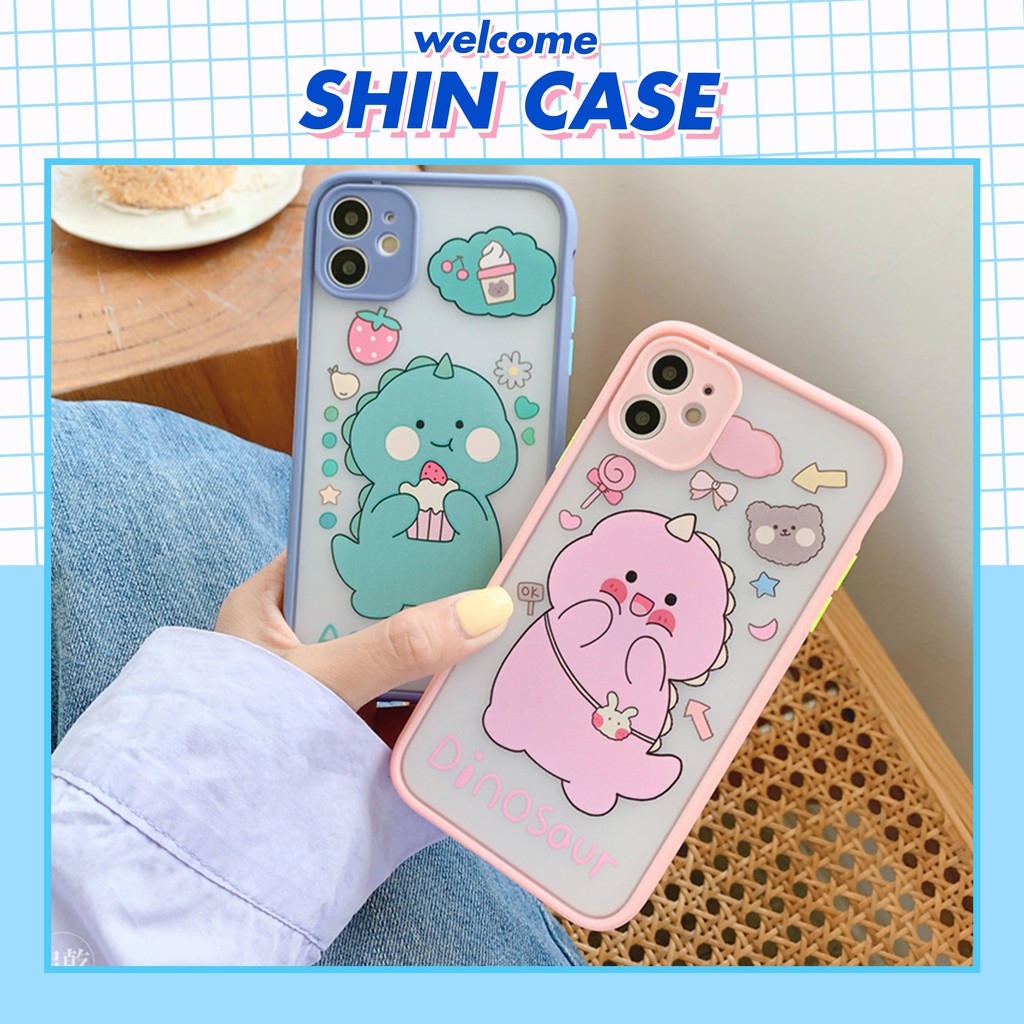 Ốp lưng iphone Cute Dino nhám viền nổi cong 5/5s/6/6plus/6s/6splus/7/7plus/8/8plus/x/xr/xs/11/12/pro/max/plus/promax