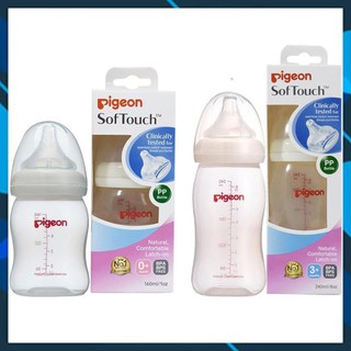 [Chính Hãng]Bình sữa Pigeon 160ml / 240ml / 330ml cổ rộng PP Plus với núm vú silicone siêu mềm Plus
