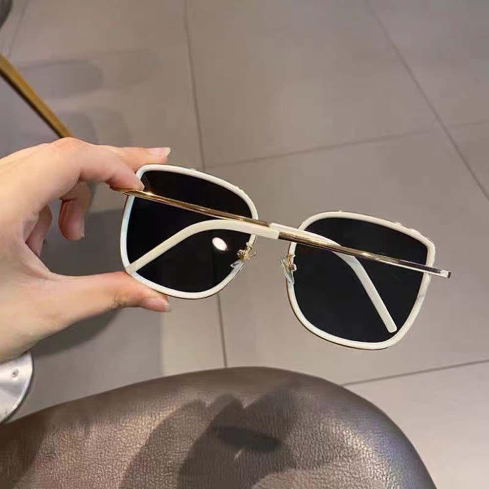 Kính Chống Nắng Gọng Kim Loại Trắng Đen Phong Cách Hàn Quốc Sang Trọng Cho Nữ