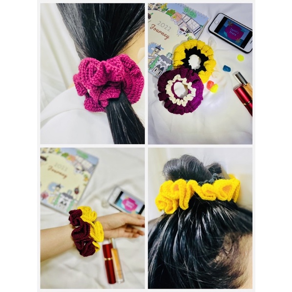Scrunchies - Dây cột tóc đẹp Handmade phong cách Hàn Quốc - phong cách Tiểu Thơ làm bằng len - sợi