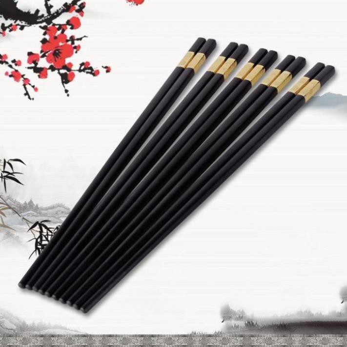 Combo 10 đôi đũa hợp kim khảm vàng chống mốc chống trơn