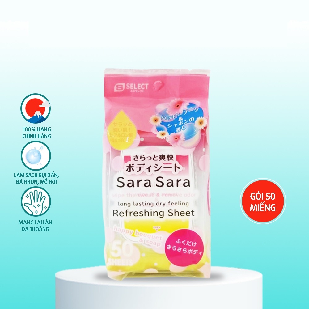 Khăn Ướt Dưỡng Ẩm và Làm Sạch Da Dưỡng Da Mềm Mịn Sara Sara S Select Hương Hoa Thiên Nhiên (50 miếng )