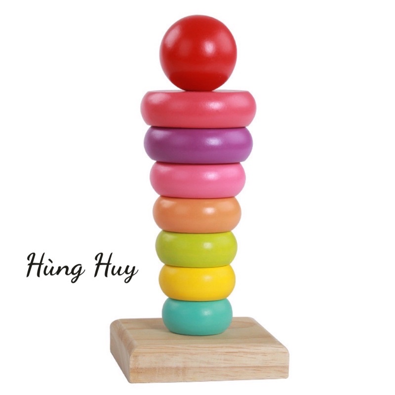 Đồ chơi gỗ- Tháp cầu vồng bằng gỗ Montessori giúp bé rèn luyện tư duy sự khéo léo thích hợp cho mọi lứa tuổi