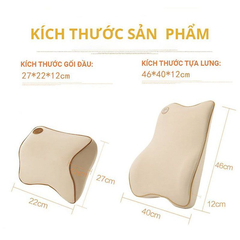 Bộ Tựa Đầu và Lưng Cao Su Non Hàng Cao Cấp Để Ghế Ô Tô, Văn Phòng