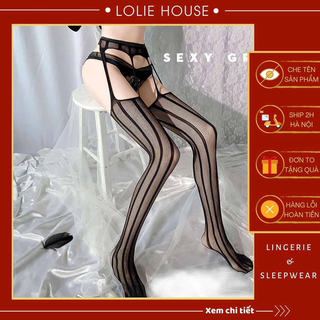 Quần tất lưới sexy gợi cảm chống tụt, Tất đùi liền đai kẹp tất sexy LOLIE HOUSE - QT12