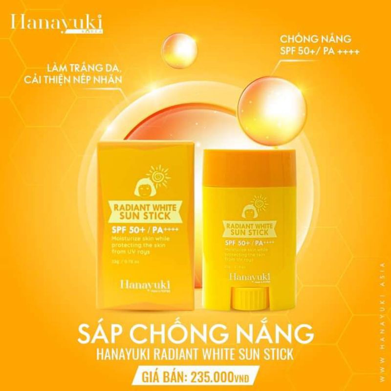 Kem chống nắng dưỡng da dưỡng trắng Hanayuki chính hãng, dạng thỏi phù hợp mọi loại da, chống nắng lâu trôi, bảo vệ da