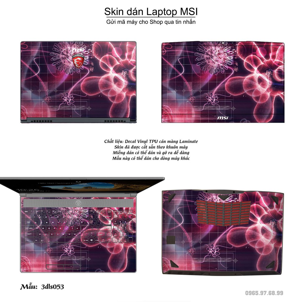 Skin dán Laptop MSI in hình 3Ds (inbox mã máy cho Shop)