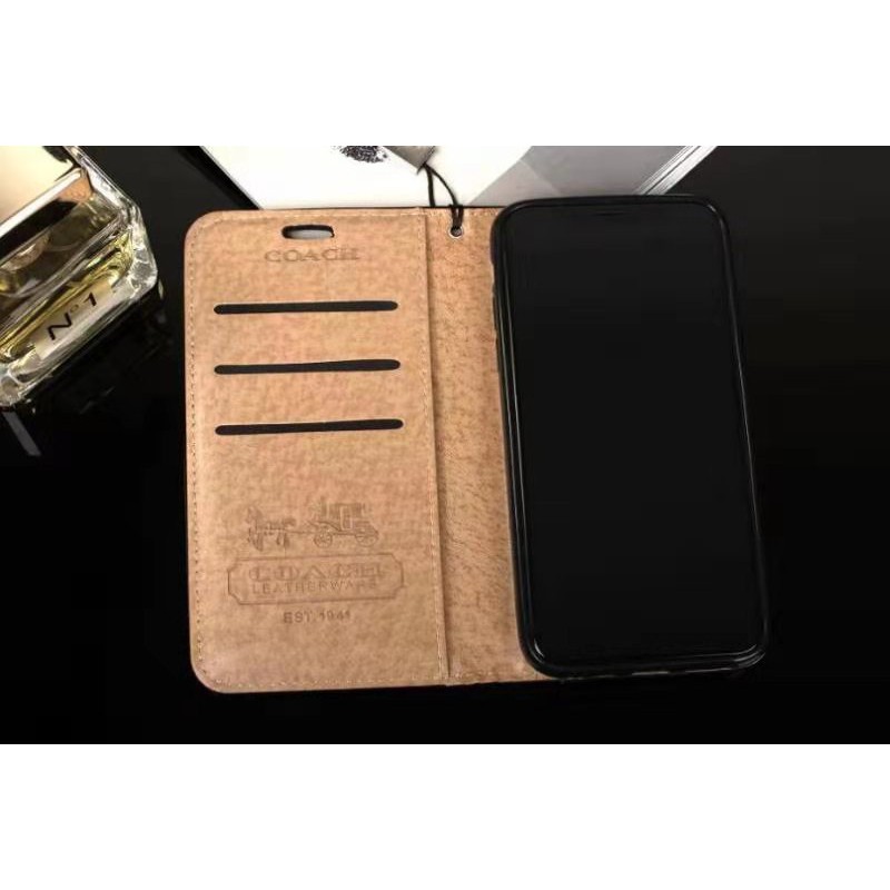 Bao da điện thoại nắp gập in logo Coach cao cấp cho  iPhoneXsMax Xr Xs i6/7/8 Plus