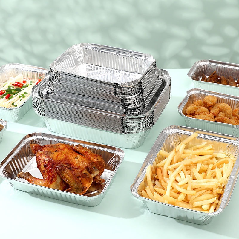 Set 25 / 50 Khay Bằng Lá Nhôm Dùng Một Lần Đựng Thực Phẩm Có Nắp Cho Nhà Bếp