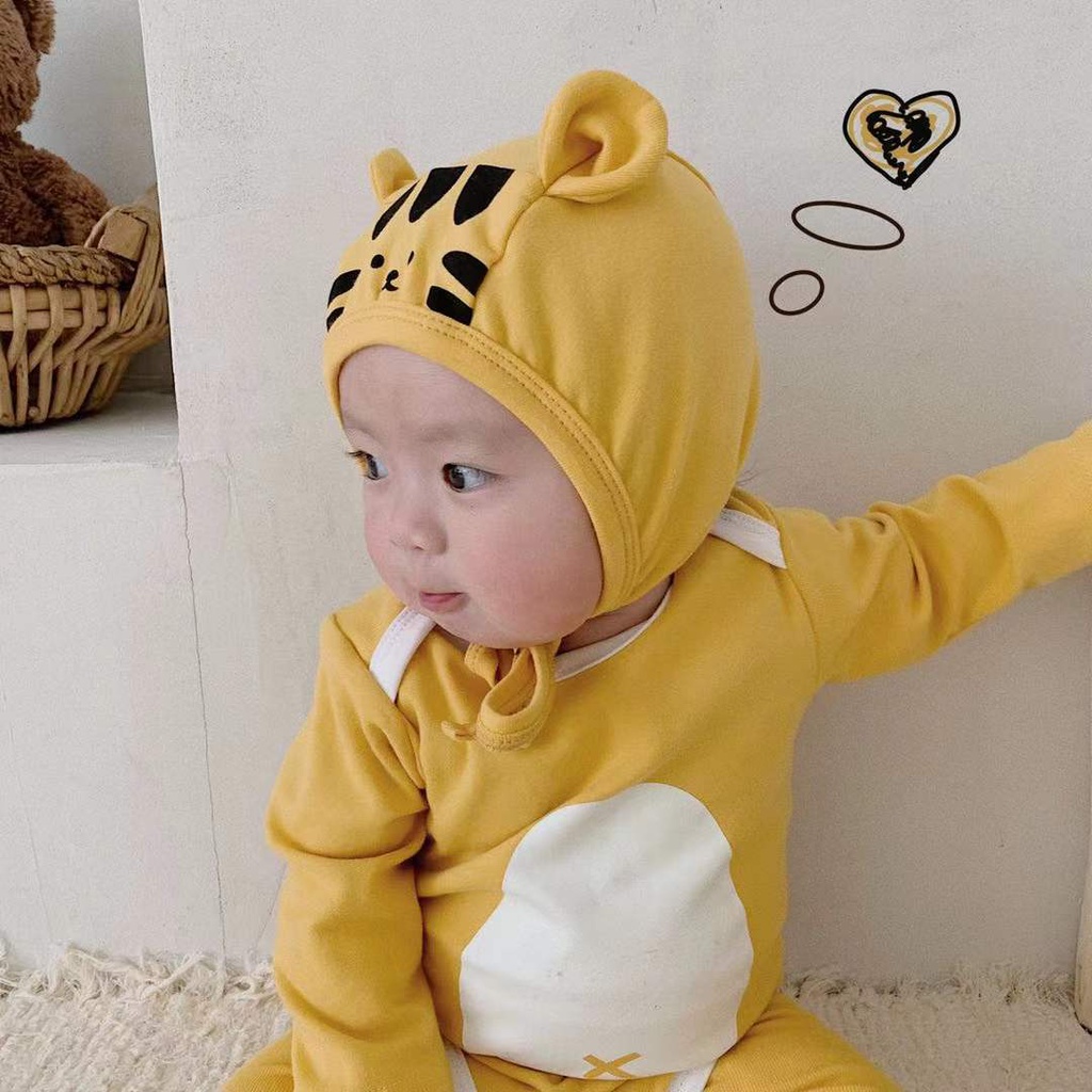 Bộ 3 Món Áo Liền Quần Tay Dài In Hoạt Hình Hổ Dễ Thương Cho Bé Sơ Sinh Từ 0-2 Tuổi