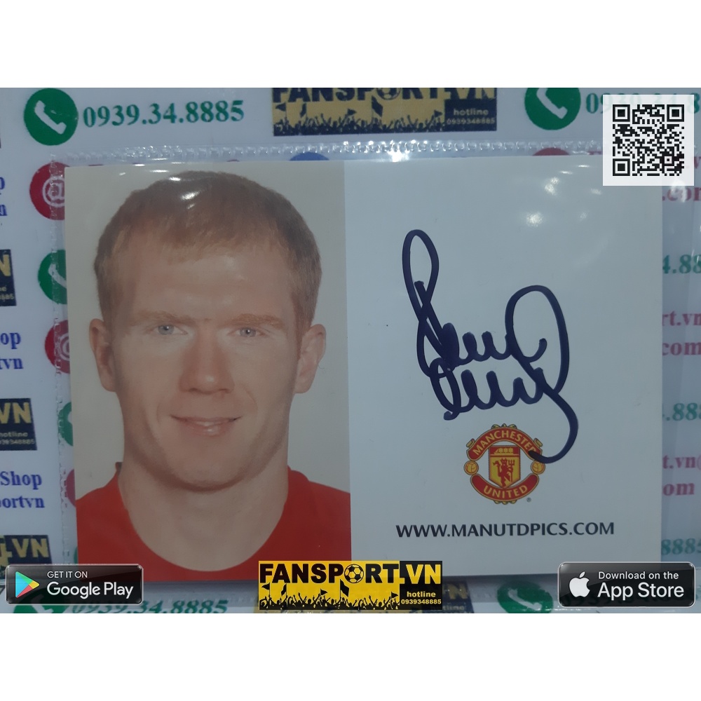 Ảnh chữ ký cầu thủ bóng đá Paul Scholes Manchester United 2007 2009 home signed hand photo