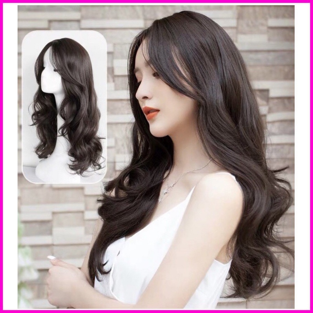 Tóc giả nữ nguyên đầu mái bay dài xoăn đuôi phong cách Hàn quốc 9105