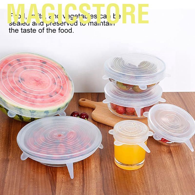 Magicstore 6Pcs/Set Kitchen Silicone Reusable Food Fruit Storage Preservation Stretch Cover Lids for Bowl