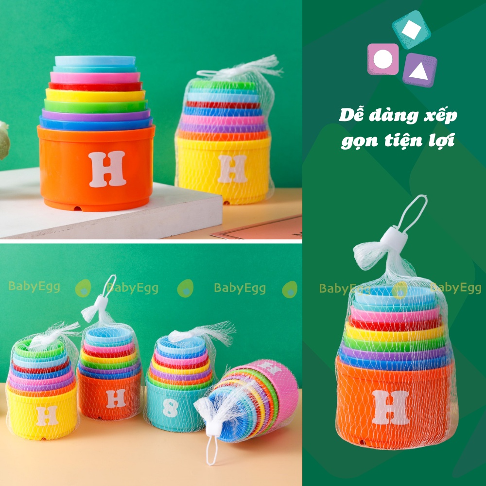 Đồ chơi tháp chồng, xếp cốc cho bé học chữ, số, màu sắc cho bé trai bé gái 1 2 tuổi babyegg