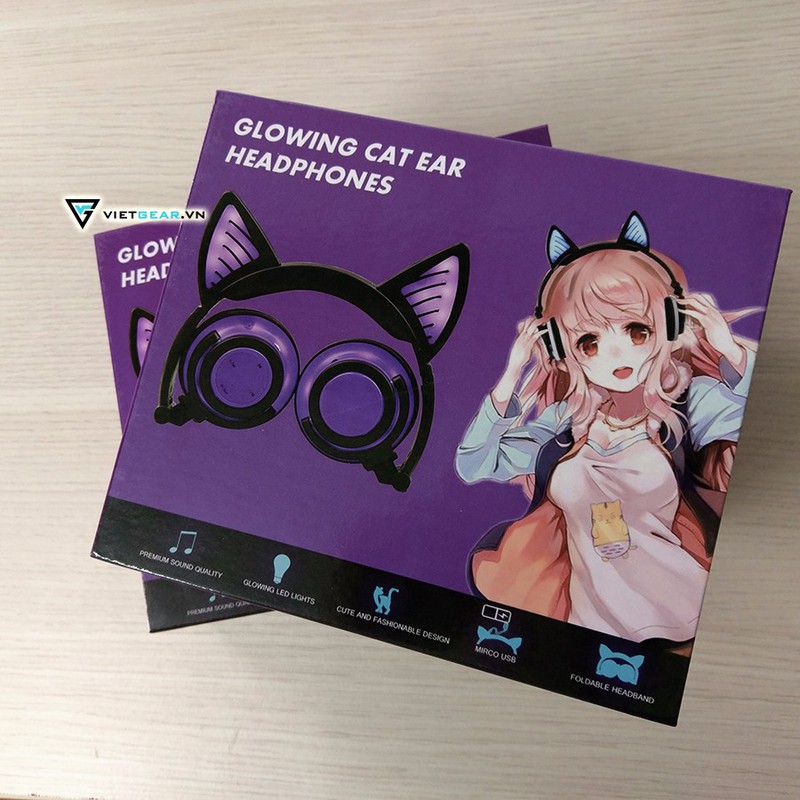 Tai nghe tai mèo Bluetooth Sunshine có led cả ốp và tai mèo, có micro