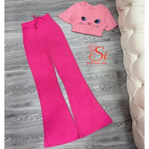 Đồ bộ nữ, đồ bộ quần ống loe đai cao thun gân borip và áo croptop vải xịn, đồ bộ mặc nhà nữ, set đồ bộ nữ, đồ bộ kiểu