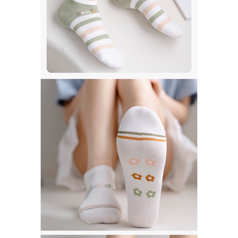 Vớ nữ cổ thấp, tất nữ họa tiết hoa nhí đáng yêu phong cách Hàn Quốc chất liệu cotton co dãn