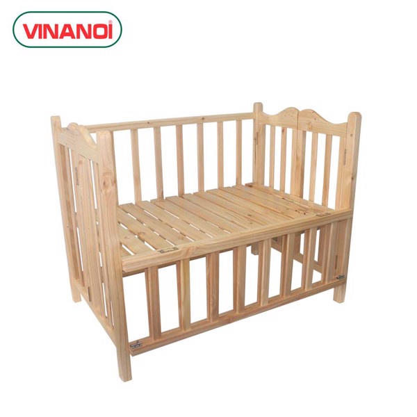 Giường Cũi Gỗ Thông Cao Cấp Cho Bé VINANOI - VNC107 - Có Bánh Xe Di Chuyển Tiện Lợi - Vừa Làm Giường Vừa Làm Cũi Cho Bé