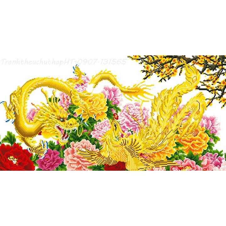 Tranh thêu chữ thập 3D Long phụng sum vầy 2 size: 100*54cm và 120*60cm - tự thêu