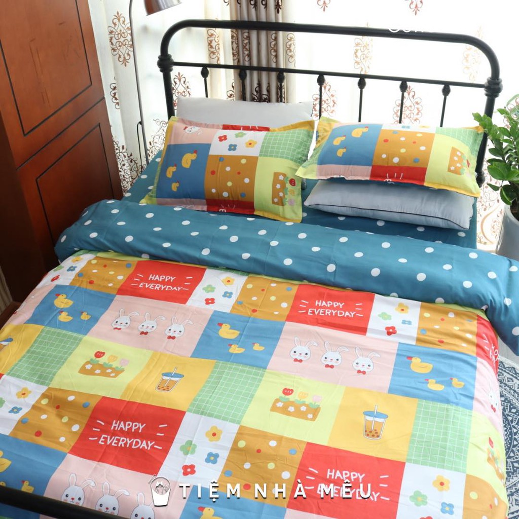 ( ẢNH THẬT )Bộ Chăn Ga Gối Cotton 3D✨m6/m8/2m-Tiệm Nhà Mêu✨Set 4 Món 2 Vỏ gối ,drap , vỏ chăn Cotton 80% Trà Sữa Đẹp