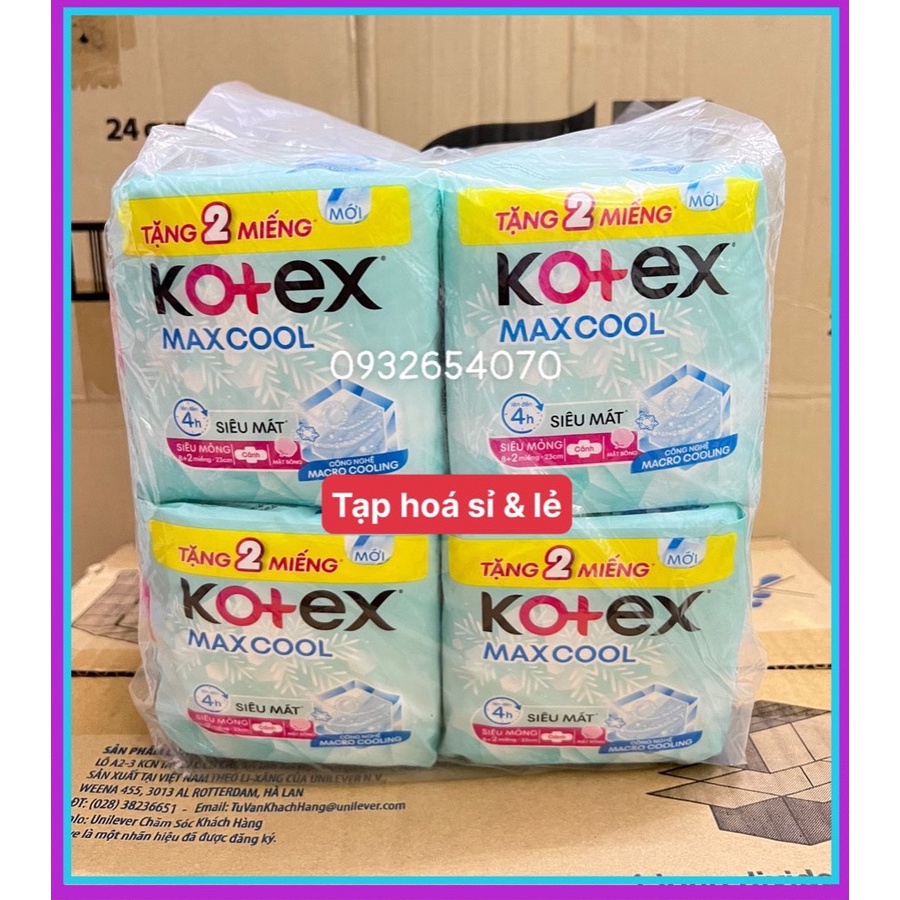 8 gói Băng vệ sinh Kotex thảo dược max cool siêu mỏng cánh gói 8 miếng tặng
